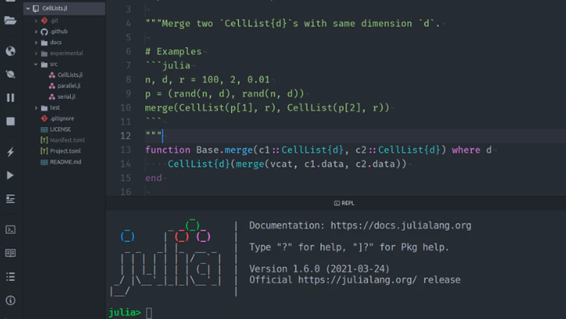 Multithreading in Julia Language Applied to Cell Lists Algorithm